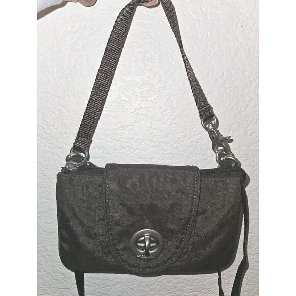 Baggallini Mini Brown Leopard Nylon Crossbody Wristlet Bag Turn Lock 7.25x5x1 - Picture 4 of 11